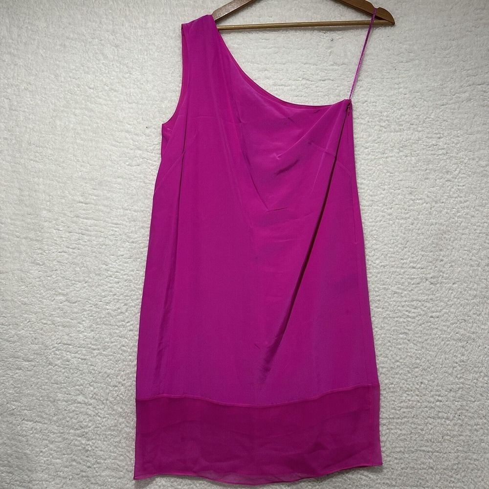 Tibi 100% Silk One Shoulder Hot Pink Cocktail Lined Dress Women's Size 6